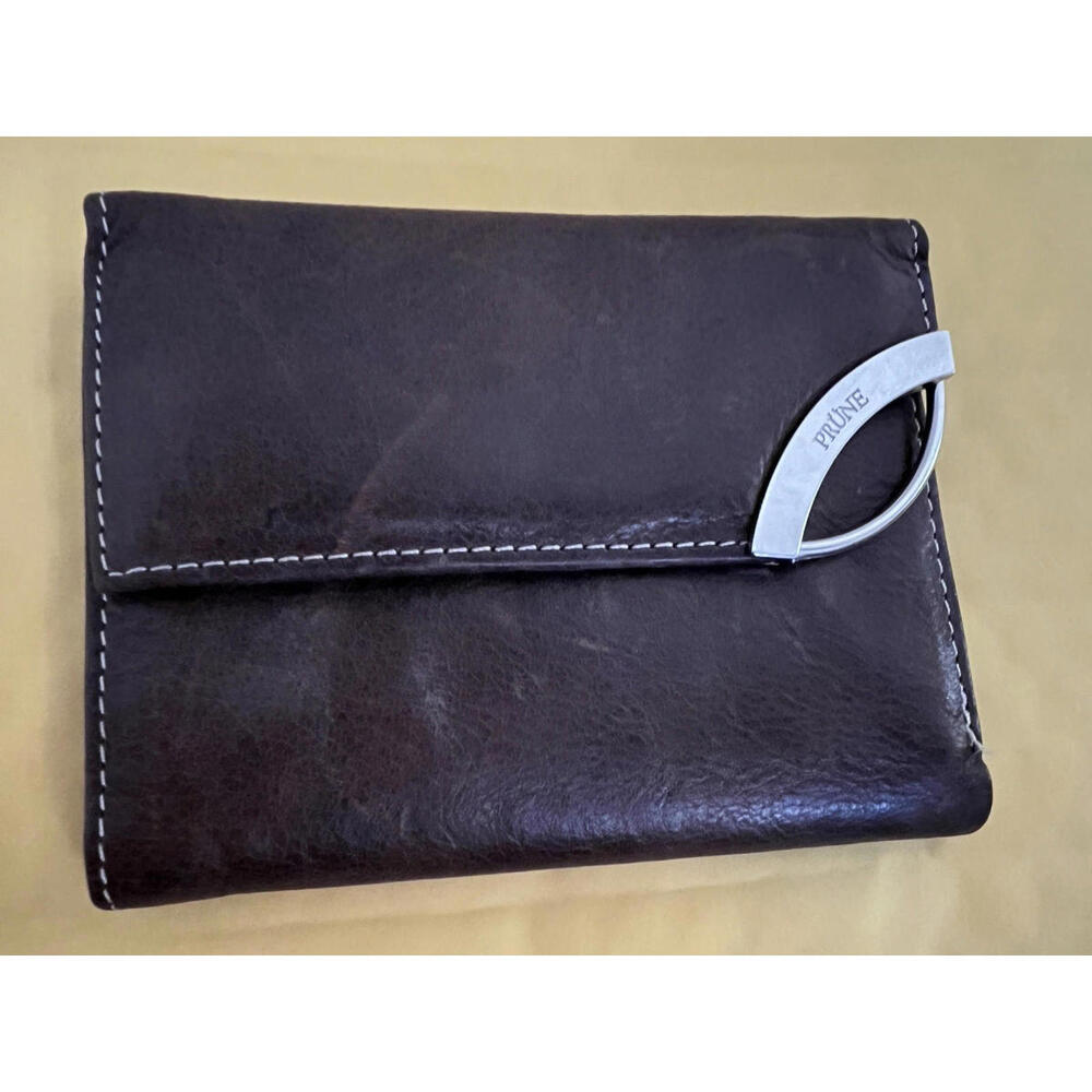 Prune Brown Leather Tri-fold Wallet Argentinian Leather